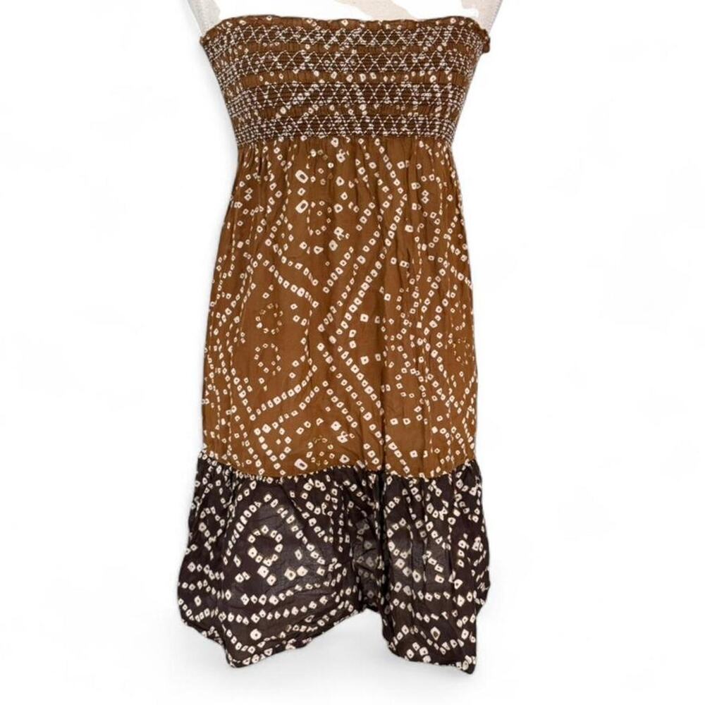 Tropical Summer Y2K Boho Strapless Mini Summer Dress 100% Cotton size small